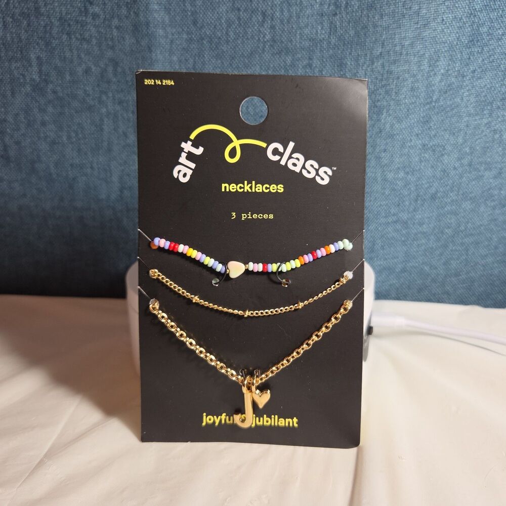 Target Art Class Initial J Necklace Set 3Pk Gold Tone Beaded - Picture 10 of 16